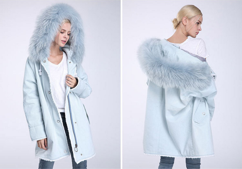 Fox Fur Trimming Hooded Parka with Detachable Rex Rabbit Fur Liner 937 Details 11