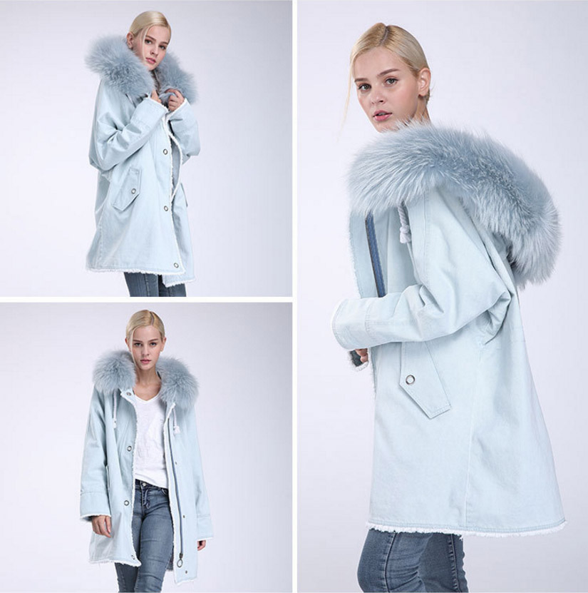 Fox Fur Trimming Hooded Parka with Detachable Rex Rabbit Fur Liner 937 Details 13