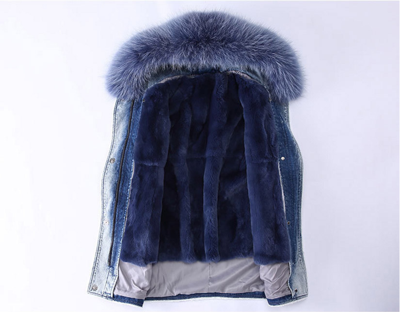 Fox Fur Trimming Hooded Parka with Detachable Rex Rabbit Fur Liner 937 Details 2