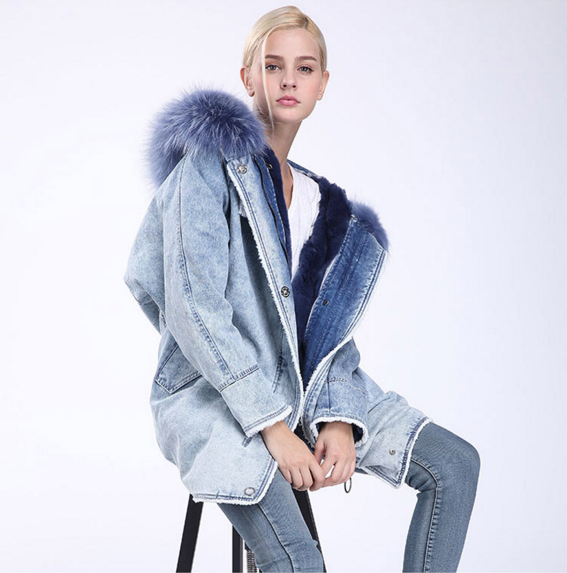 Fox Fur Trimming Hooded Parka with Detachable Rex Rabbit Fur Liner 937 Details 6