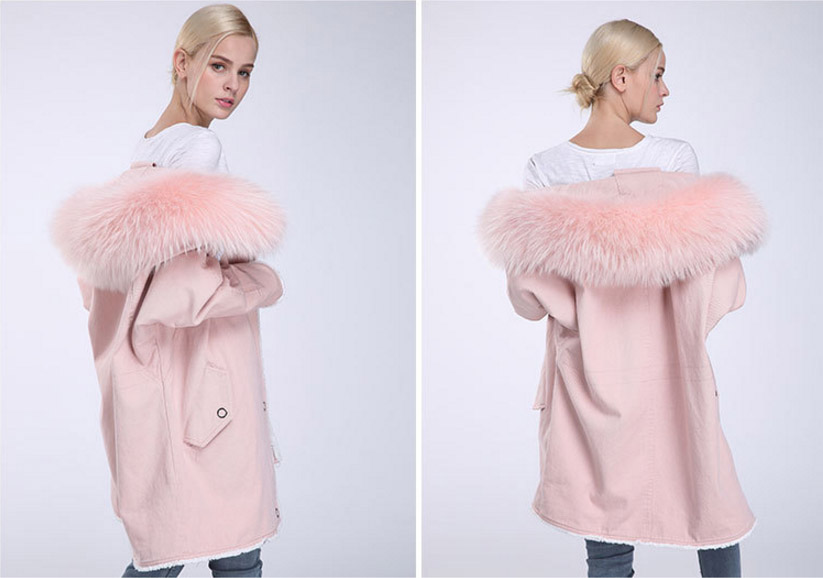 Fox Fur Trimming Hooded Parka with Detachable Rex Rabbit Fur Liner 937 Details 15
