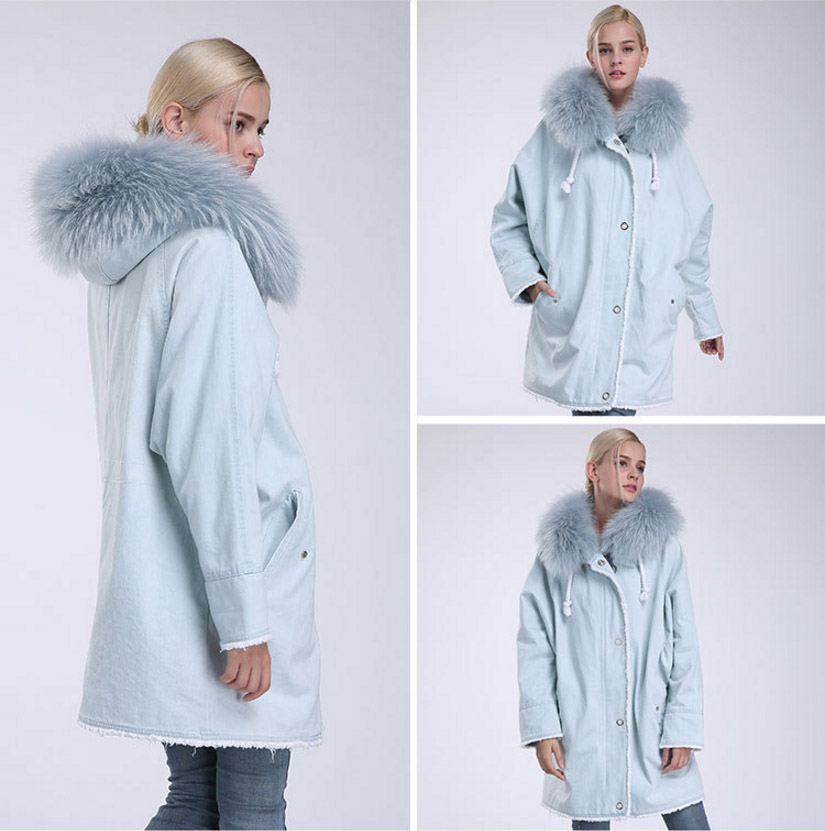 Fox Fur Trimming Hooded Parka with Detachable Rex Rabbit Fur Liner 937 Details 12