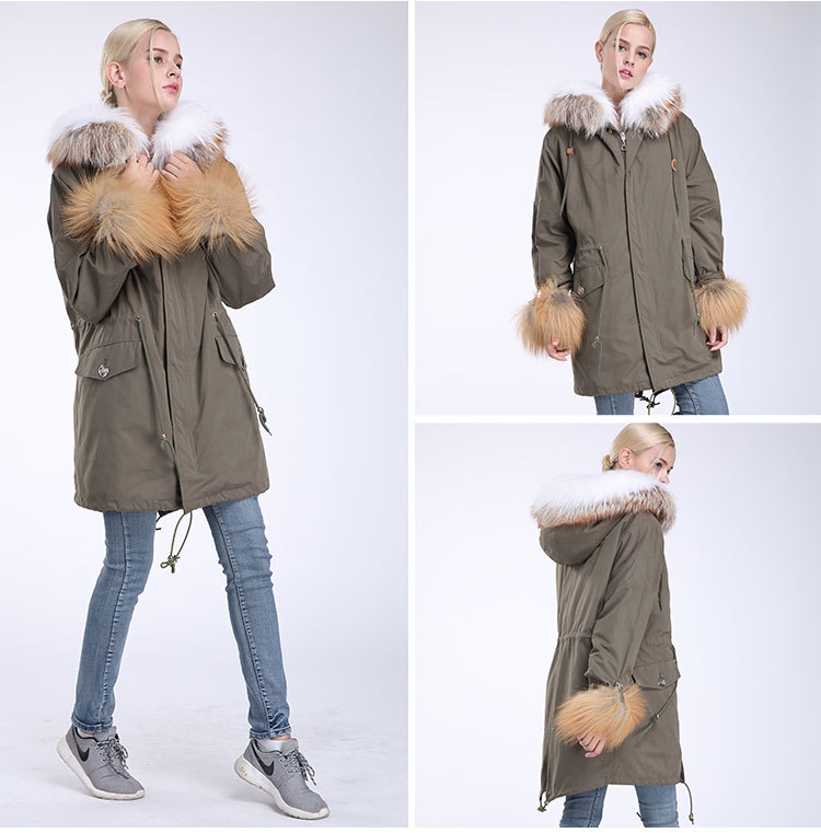 Fox Fur Trimming Hooded Parka with Detachable Rex Rabbit Fur Liner 942 Details 11