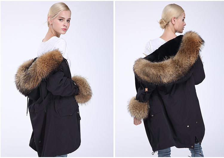 Fox Fur Trimming Hooded Parka with Detachable Rex Rabbit Fur Liner 942 Details 14
