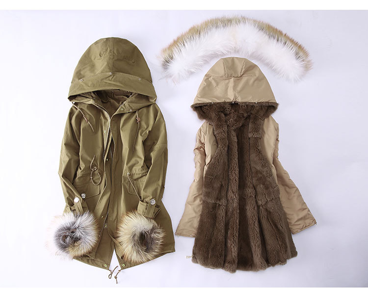 Fox Fur Trimming Hooded Parka with Detachable Rex Rabbit Fur Liner 942 Details 1