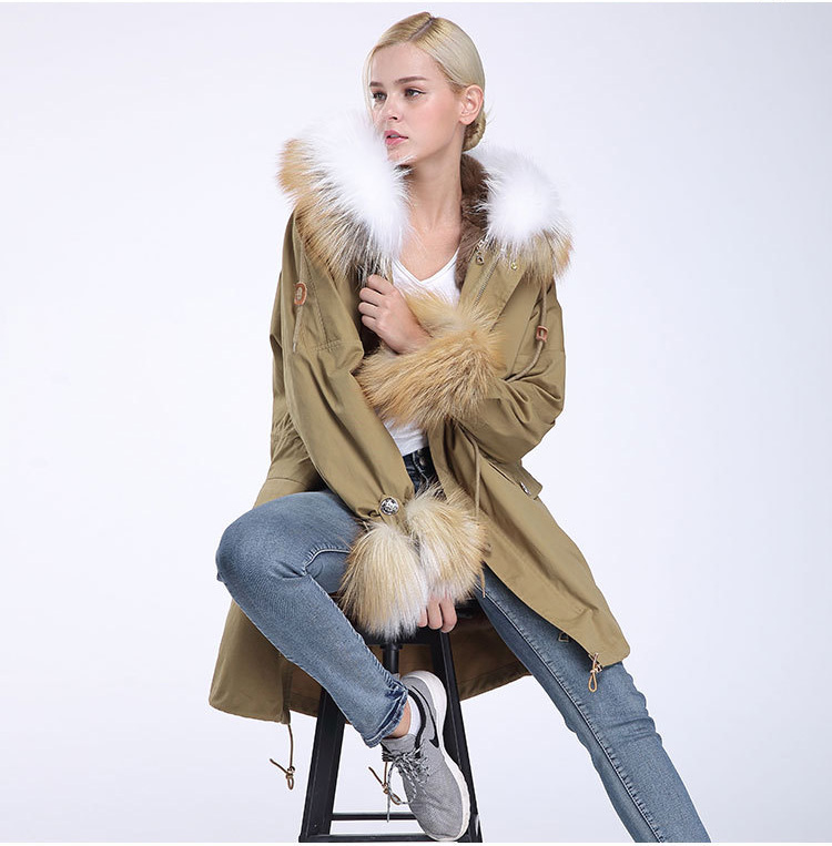 Fox Fur Trimming Hooded Parka with Detachable Rex Rabbit Fur Liner 942 Details 5