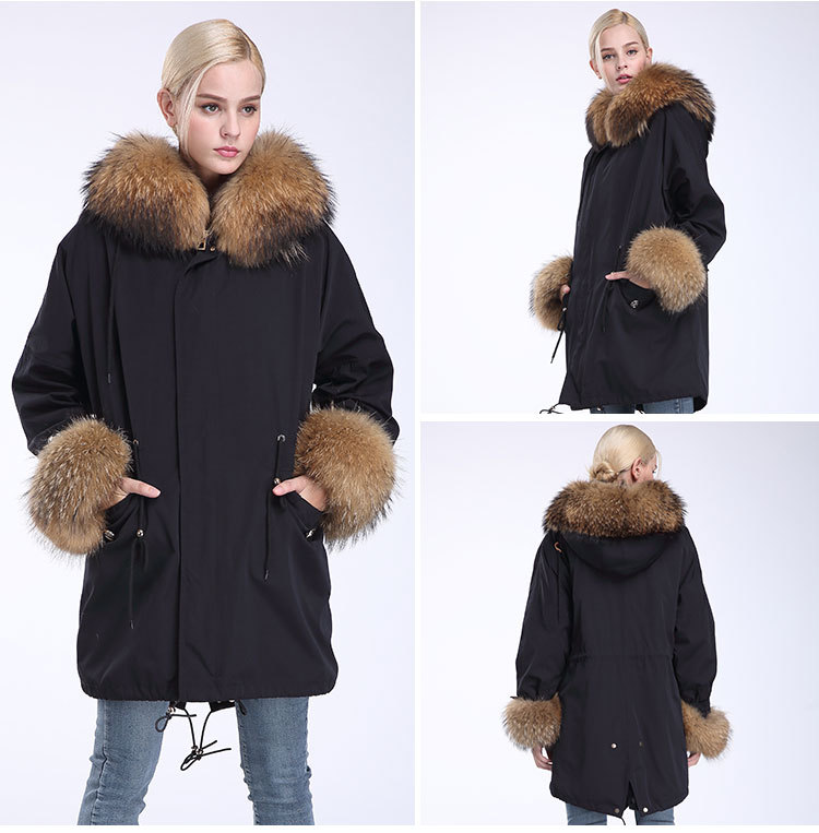 Fox Fur Trimming Hooded Parka with Detachable Rex Rabbit Fur Liner 942 Details 15