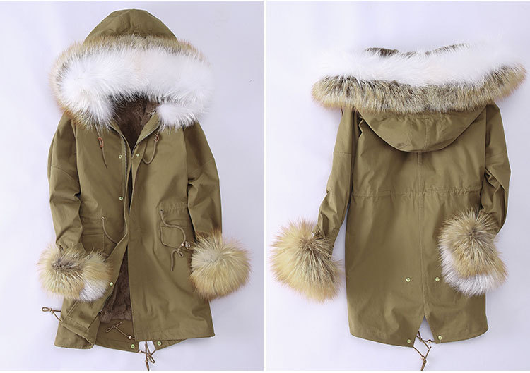 Fox Fur Trimming Hooded Parka with Detachable Rex Rabbit Fur Liner 942 Details 3