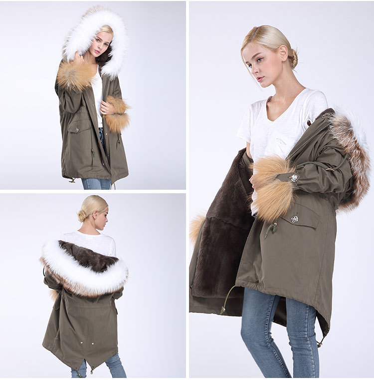 Fox Fur Trimming Hooded Parka with Detachable Rex Rabbit Fur Liner 942 Details 12