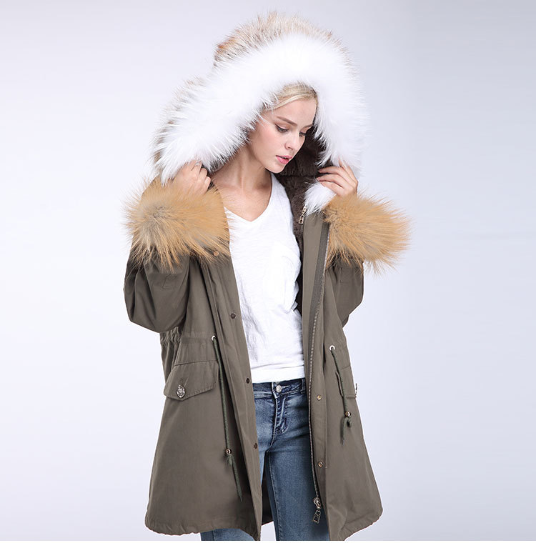 Fox Fur Trimming Hooded Parka with Detachable Rex Rabbit Fur Liner 942 Details 9