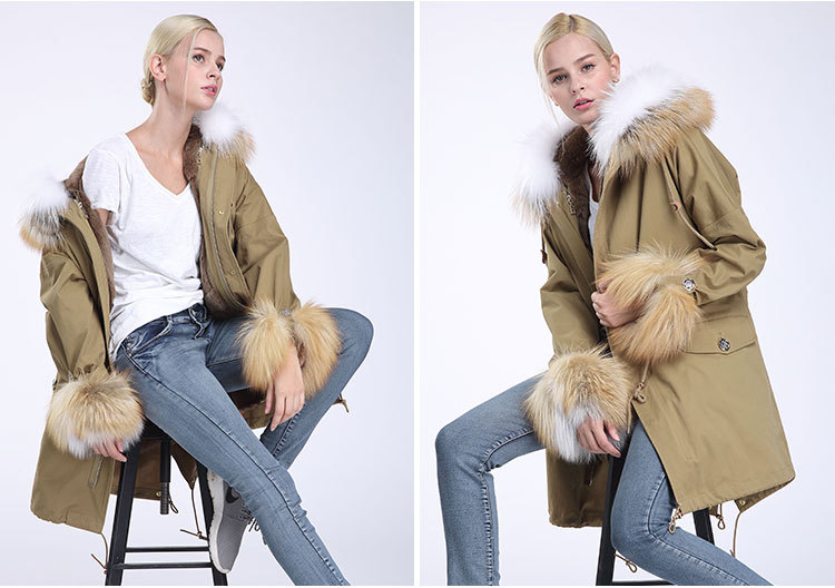 Fox Fur Trimming Hooded Parka with Detachable Rex Rabbit Fur Liner 942 Details 6