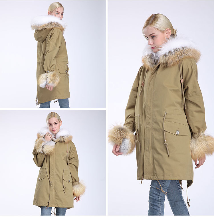 Fox Fur Trimming Hooded Parka with Detachable Rex Rabbit Fur Liner 942 Details 8