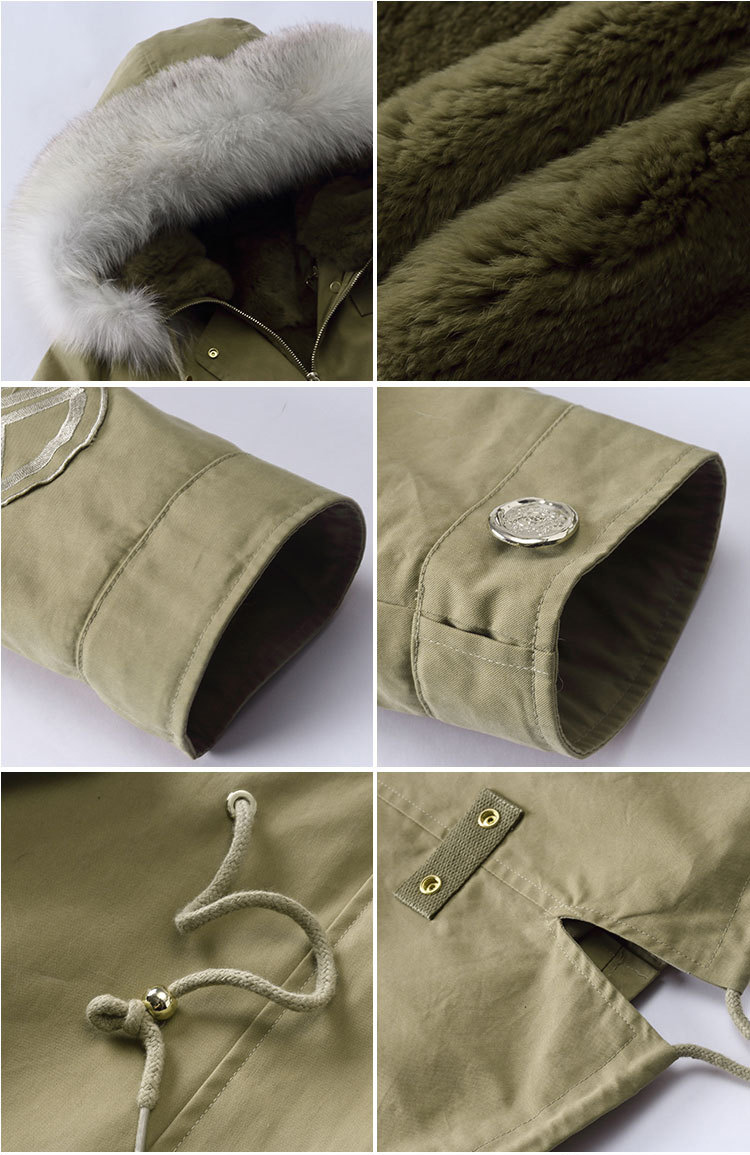 Fox Fur Trimming Hooded Parka with Detachable Rex Rabbit Fur Liner 943 Details 4