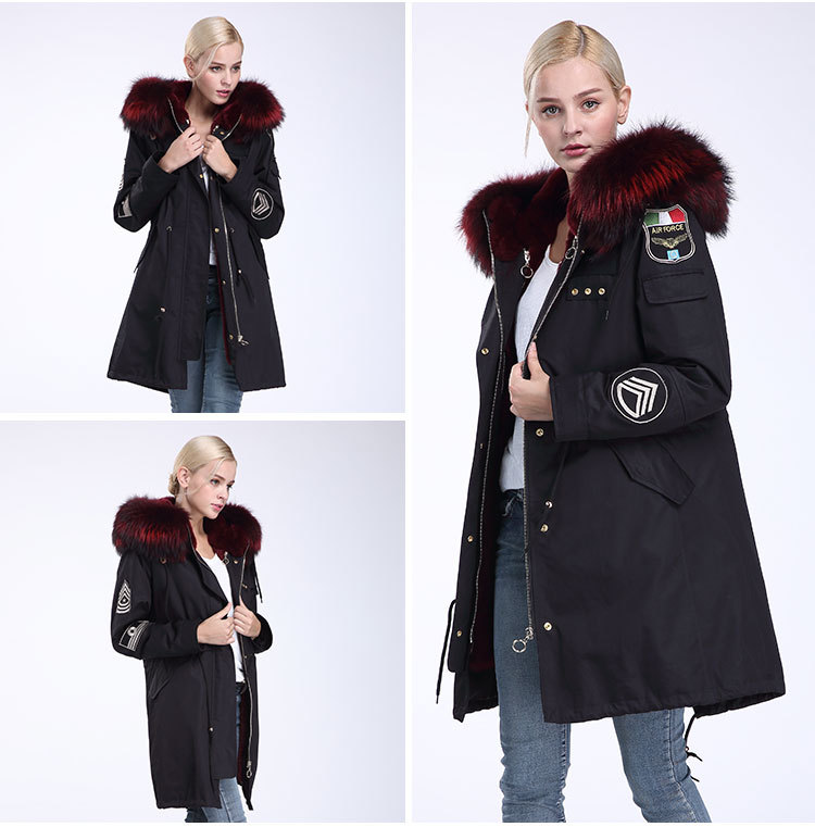 Fox Fur Trimming Hooded Parka with Detachable Rex Rabbit Fur Liner 943 Details 9
