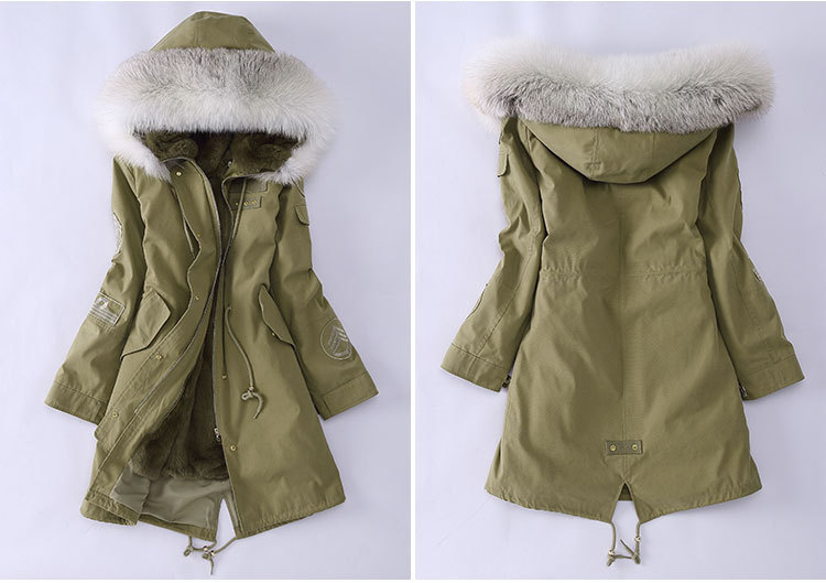 Fox Fur Trimming Hooded Parka with Detachable Rex Rabbit Fur Liner 943 Details 3