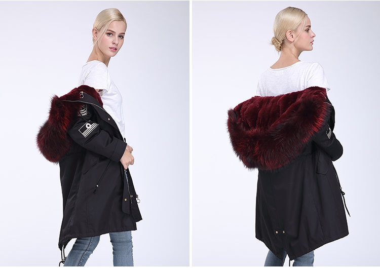 Fox Fur Trimming Hooded Parka with Detachable Rex Rabbit Fur Liner 943 Details 11