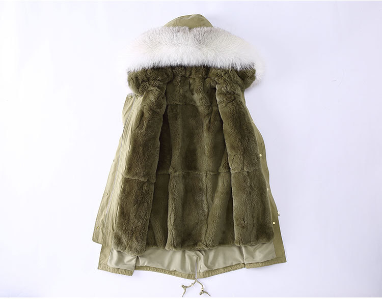 Fox Fur Trimming Hooded Parka with Detachable Rex Rabbit Fur Liner 943 Details 2