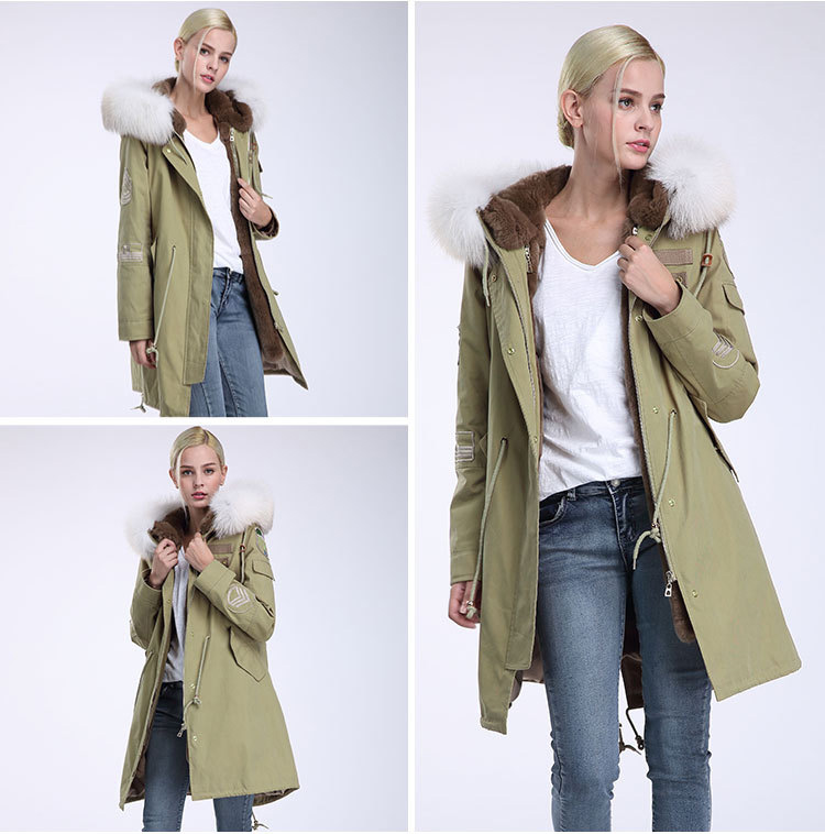 Fox Fur Trimming Hooded Parka with Detachable Rex Rabbit Fur Liner 943 Details 8