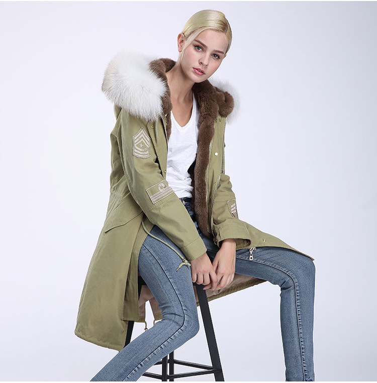 Fox Fur Trimming Hooded Parka with Detachable Rex Rabbit Fur Liner 943 Details 5