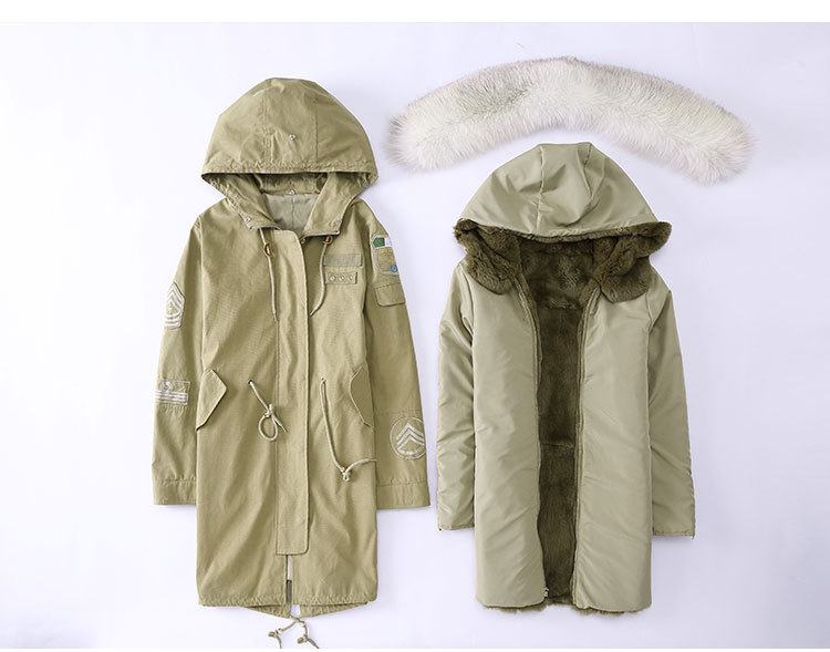 Fox Fur Trimming Hooded Parka with Detachable Rex Rabbit Fur Liner 943 Details 1
