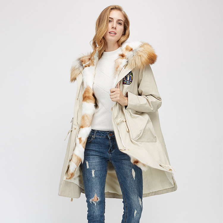 Red Fox Fur Trimmed Hooded Parka with Detachable Rex Rabbit Fur Liner 975 Details 2