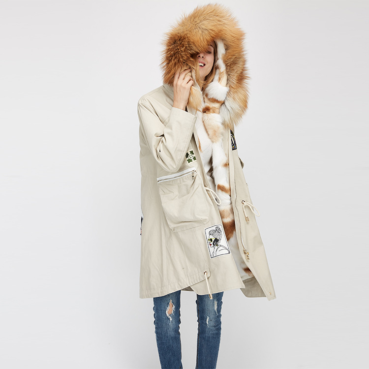 Red Fox Fur Trimmed Hooded Parka with Detachable Rex Rabbit Fur Liner 975 Details 6