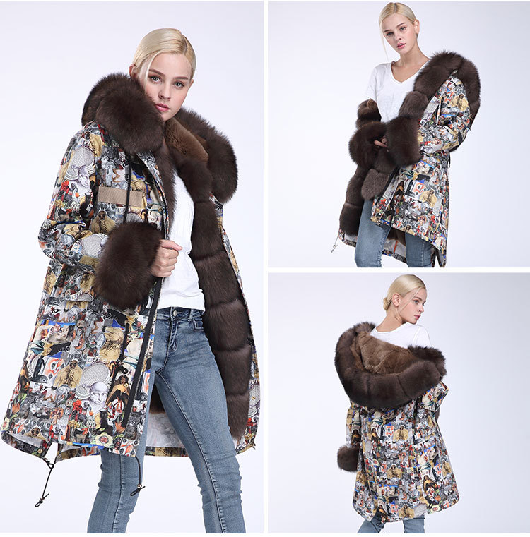 Fox Fur Trimmed Hooded Parka with Detachable Rex Rabbit Fur Liner 976 Details 11