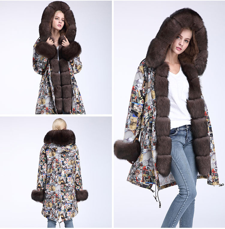 Fox Fur Trimmed Hooded Parka with Detachable Rex Rabbit Fur Liner 976 Details 12