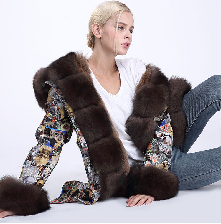 Fox Fur Trimmed Hooded Parka with Detachable Rex Rabbit Fur Liner 976 Details 9
