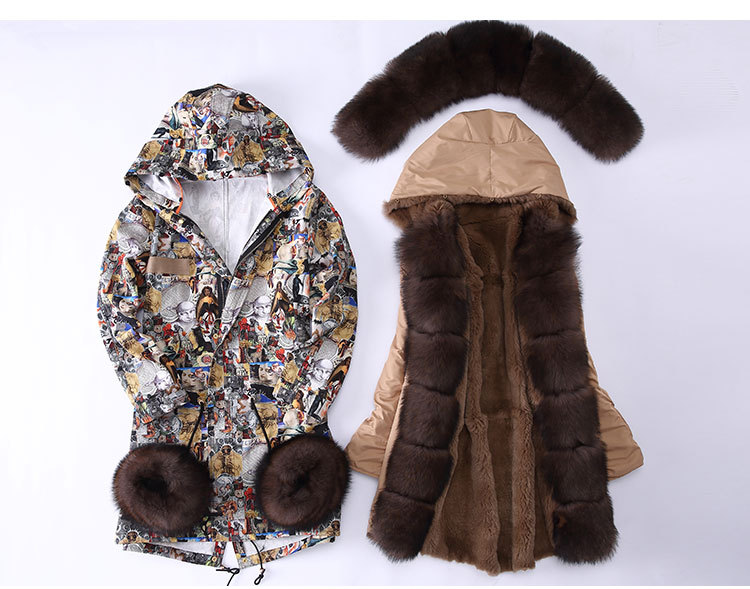 Fox Fur Trimmed Hooded Parka with Detachable Rex Rabbit Fur Liner 976 Details 1
