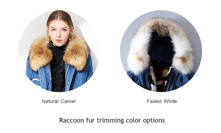 Raccoon Fur Trimmed Hooded Denim Parka with Detachable Mink Fur Liner 0066-0