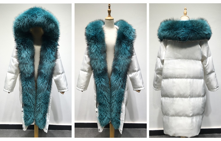 Hooded Silver Fox Fur Trimmed Down-filled Wintercoat Long Parka 0024-1