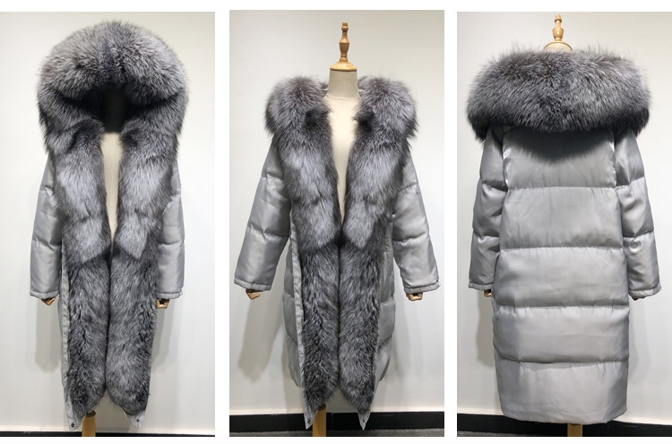 Hooded Silver Fox Fur Trimmed Down-filled Wintercoat Long Parka 0024-3