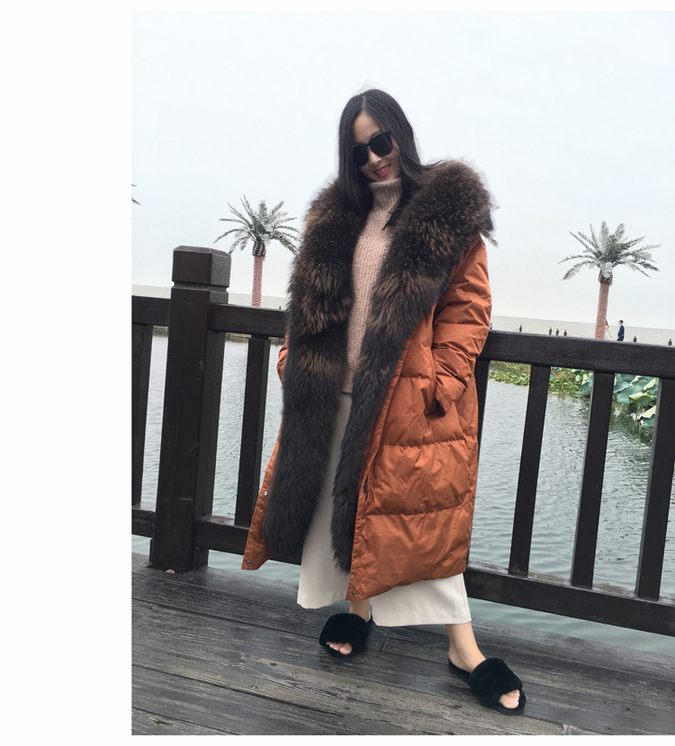 Hooded Raccoon Fur Trimmed Down-filled Wintercoat Long Parka 0025-5