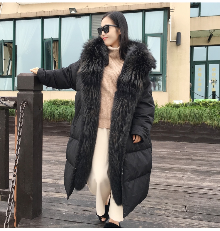 Hooded Raccoon Fur Trimmed Down-filled Wintercoat Long Parka 0025-9