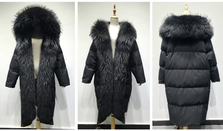 Hooded Raccoon Fur Trimmed Down-filled Wintercoat Long Parka 0025-2