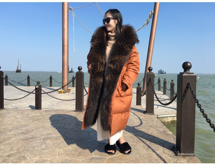 Hooded Raccoon Fur Trimmed Down-filled Wintercoat Long Parka 0025-3