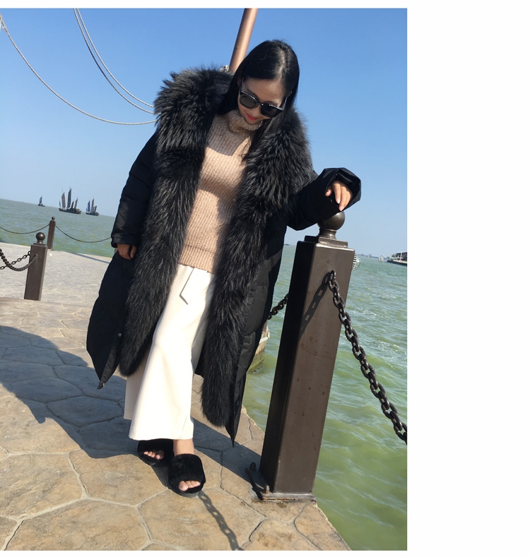 Hooded Raccoon Fur Trimmed Down-filled Wintercoat Long Parka 0025-13