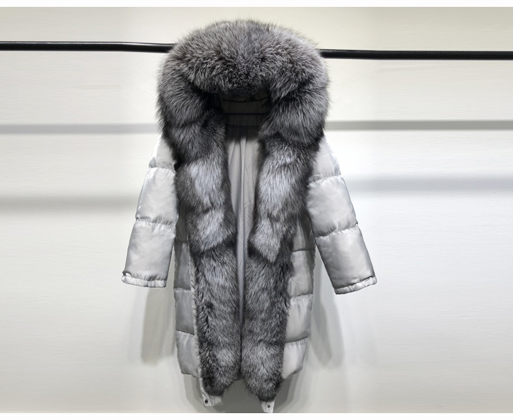 Hooded Silver Fox Fur Trimmed Down-filled Wintercoat Long Parka 0024-2