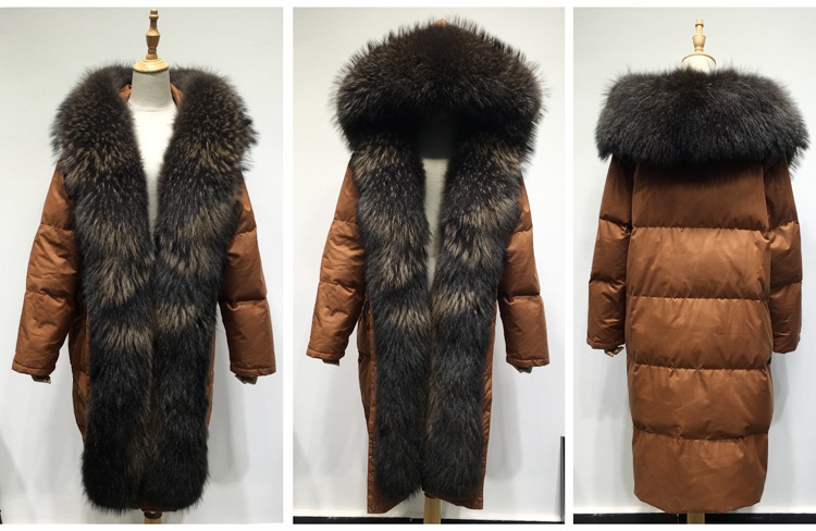 Hooded Raccoon Fur Trimmed Down-filled Wintercoat Long Parka 0025-1