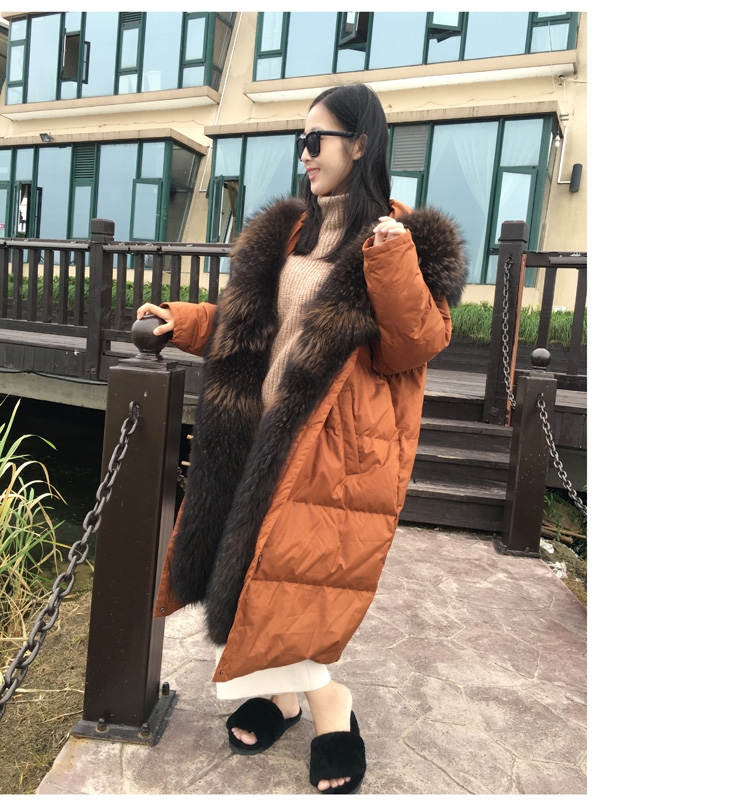 Hooded Raccoon Fur Trimmed Down-filled Wintercoat Long Parka 0025-6