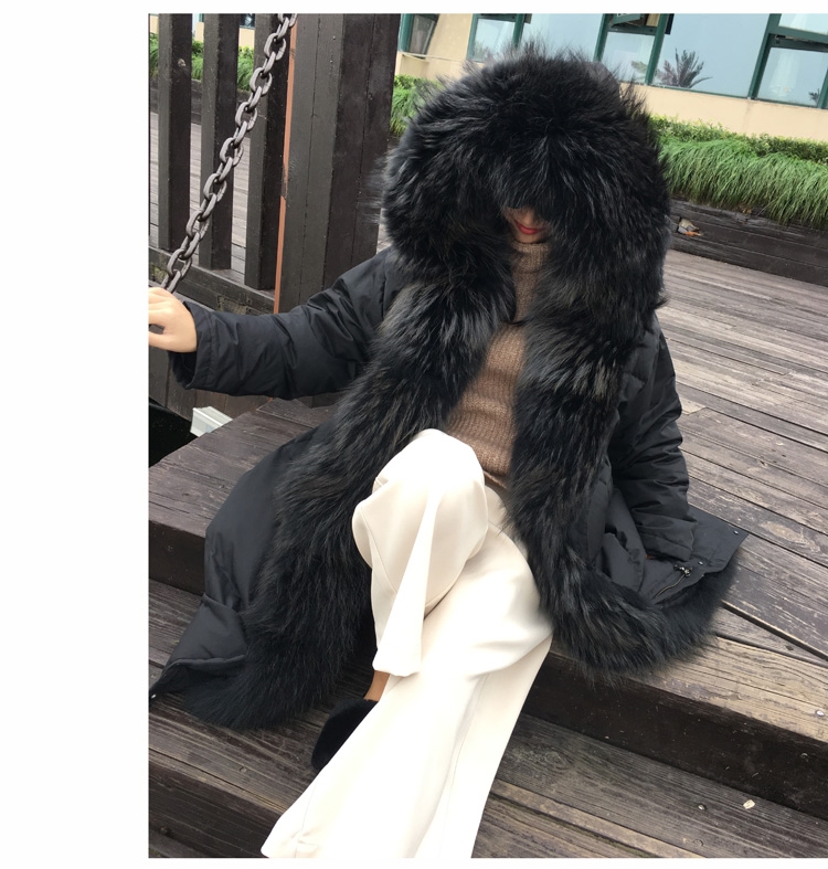 Hooded Raccoon Fur Trimmed Down-filled Wintercoat Long Parka 0025-10