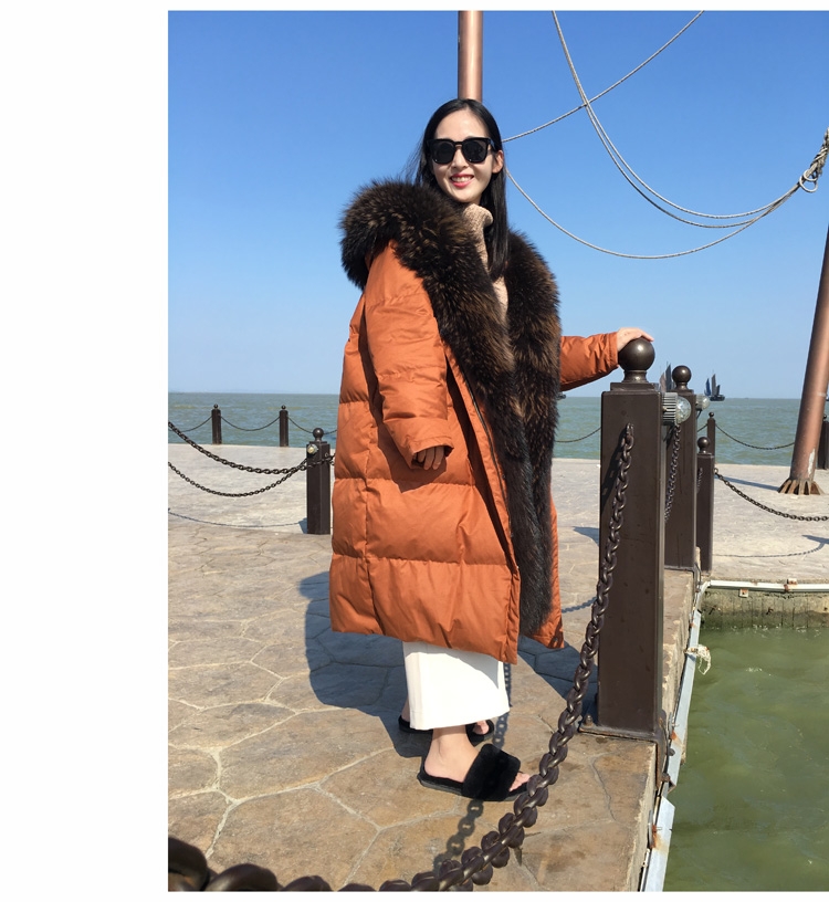 Hooded Raccoon Fur Trimmed Down-filled Wintercoat Long Parka 0025-4