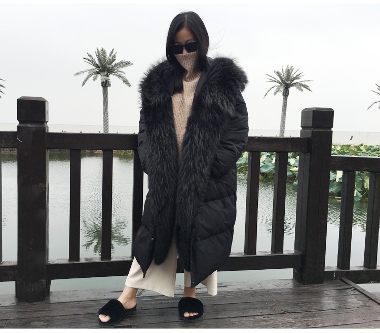 Hooded Raccoon Fur Trimmed Down-filled Wintercoat Long Parka 0025-14
