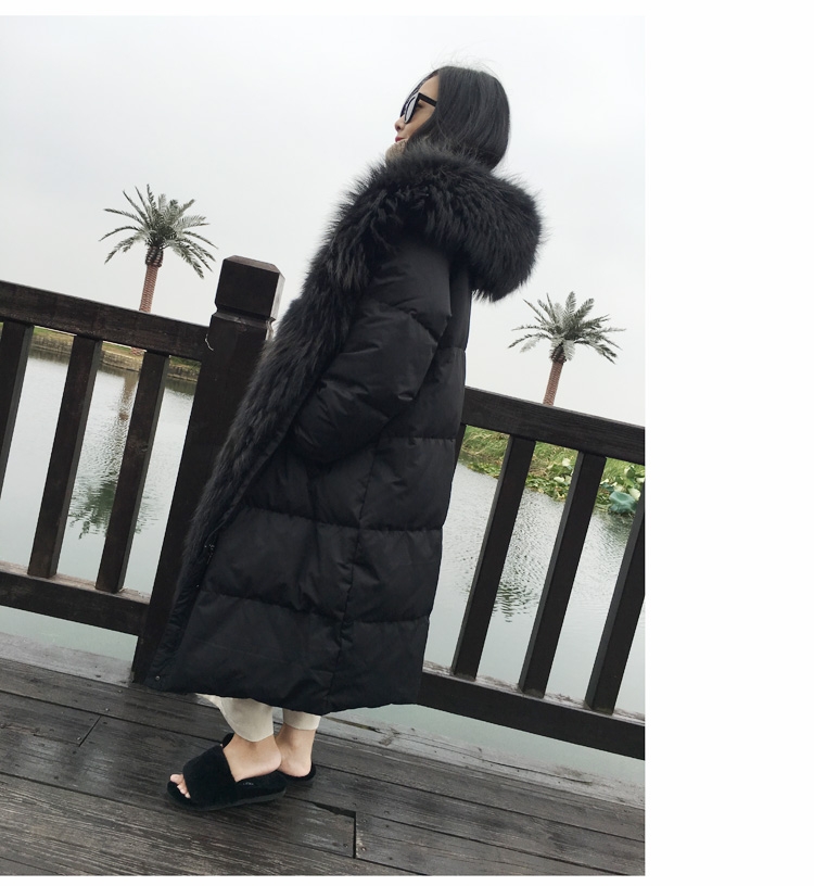 Hooded Raccoon Fur Trimmed Down-filled Wintercoat Long Parka 0025-11