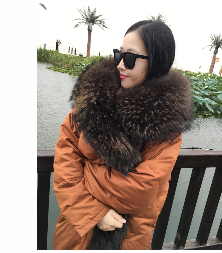 Hooded Raccoon Fur Trimmed Down-filled Wintercoat Long Parka 0025-7
