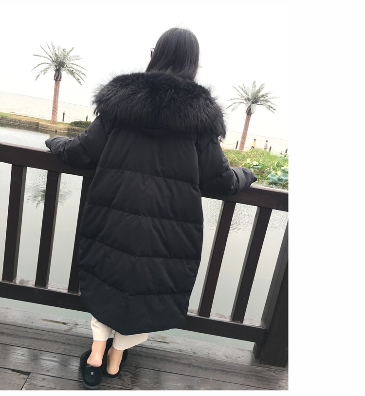 Hooded Raccoon Fur Trimmed Down-filled Wintercoat Long Parka 0025-12