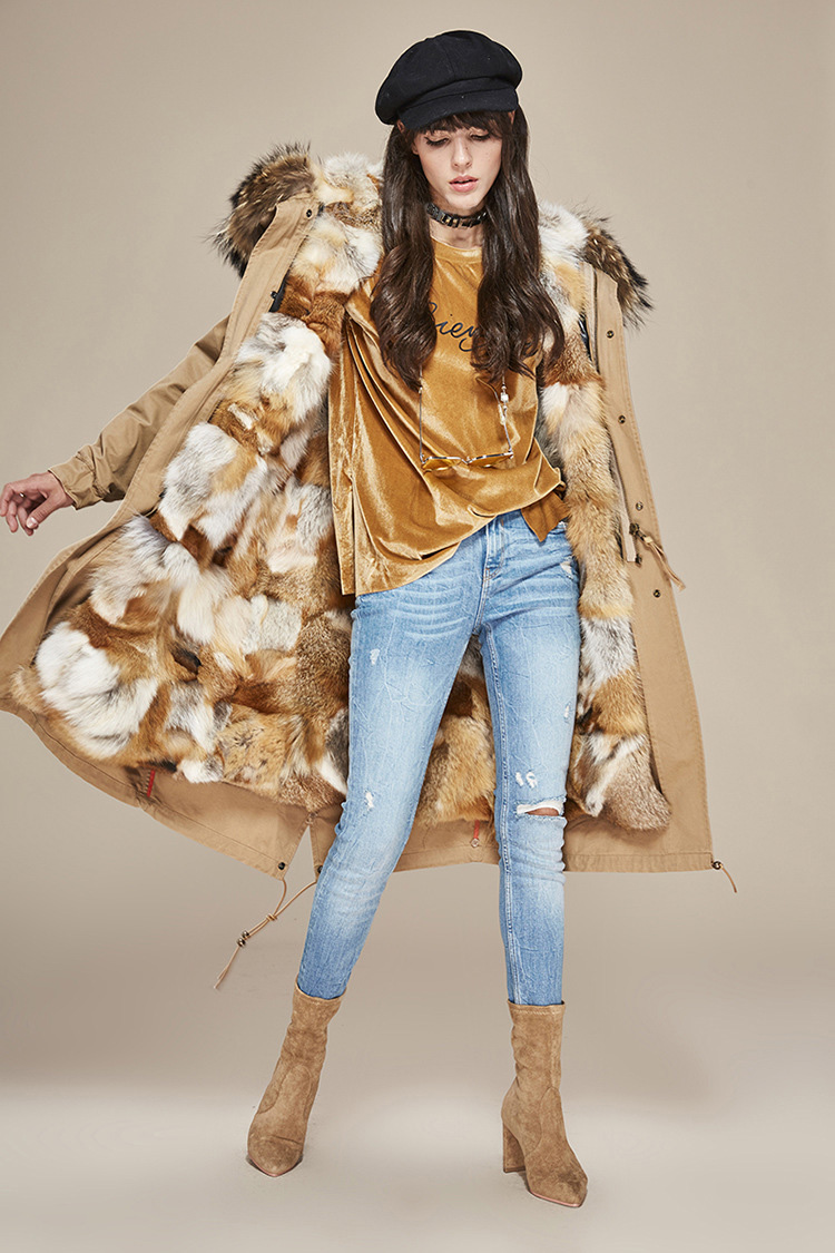 Raccoon Fur Trimmed Hooded Parka with Detachable Fox Fur Liner 113 Details 6