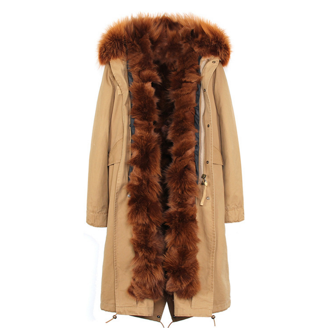 Raccoon Fur Trimmed Hooded Parka with Detachable Fox Fur Liner 113 Details 3