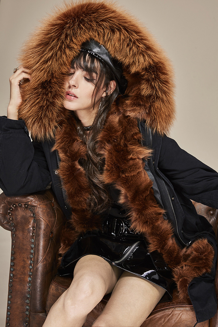 Raccoon Fur Trimmed Hooded Parka with Detachable Fox Fur Liner 113 Details 11